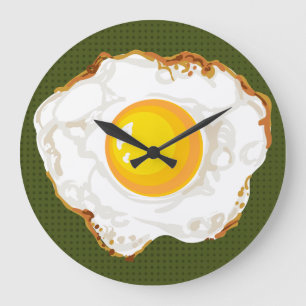 Grünes Retro-Style Fried Egg Küche Dekoration Große Wanduhr