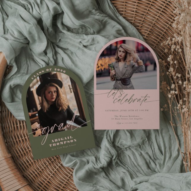 Grünes & Rosa Bogen-Foto-Skript-Abschluss Einladung (Von Creator hochgeladen)