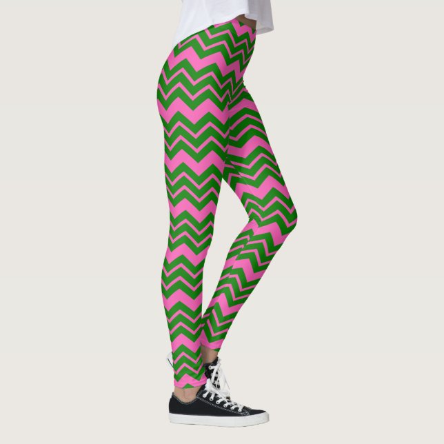 Grünes Rosa Chevron-Zickzack-Design  Leggings (Rechts)