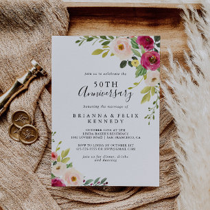 Grünes Rosa Erröten 50. Hochzeitstag Einladung