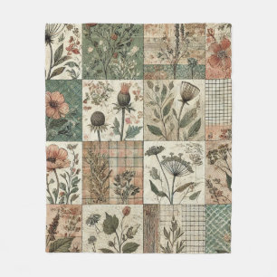Grünes & Rosa Patchwork Rustikal Retro Vintage Flo Fleecedecke