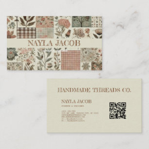 Grünes rosa Tuch und handgefertigte Patchwork-Klei Visitenkarte