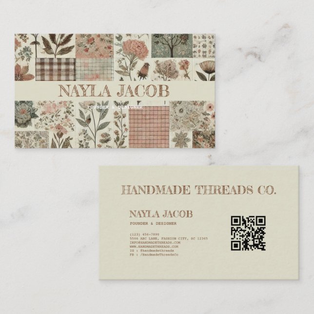 Grünes rosa Tuch und handgefertigte Patchwork-Klei Visitenkarte (Vorne/Hinten)