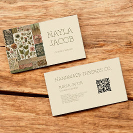 Grünes rosa Tuch und handgefertigte Patchwork-Klei Visitenkarte