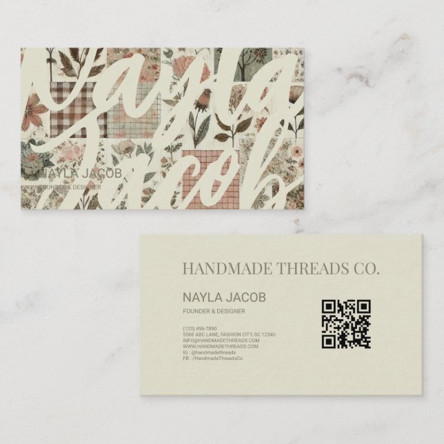 Grünes rosa Tuch und handgefertigte Patchwork-Klei Visitenkarte (Vorne/Hinten)