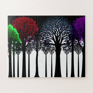 Grünes Rot und Lila Blätter im Silhouette Forest Puzzle