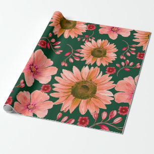 Grünes rotes Aquarell-Blumenmuster Geschenkpapier
