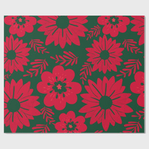 Grünes rotes Aquarell-Blumenmuster Geschenkpapier