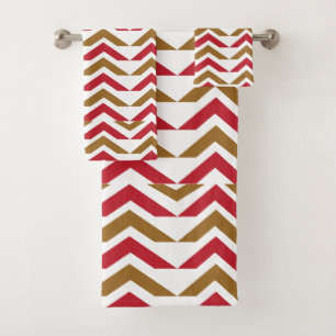 Grünes rotes Chevron-Streifenmuster Badhandtuch Set