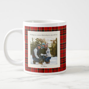 Grünes rotes Karo-Monogramm 2 Foto Rustikales Weih Jumbo-Tasse