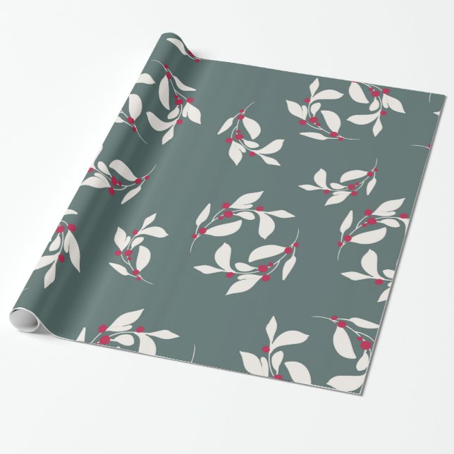 Grünes/Rotes Leaf Weihnachtswrapping-Papier Geschenkpapier (Ungerollt)