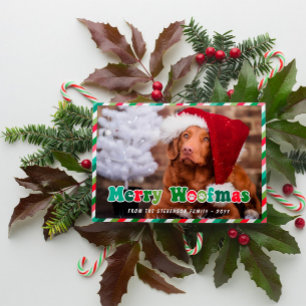 Grünes rotes Minze Retro Frohe Woofmas Hund Weihna Feiertagskarte