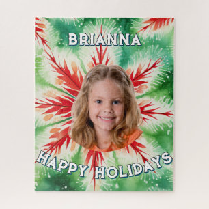 Grünes rotes Tie-Dye-Foto Weihnachten  Puzzle