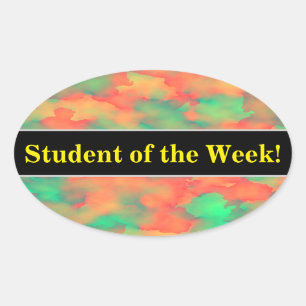 Grünes, rotes Wasserfarbiges Abstraktes Muster Ovaler Aufkleber