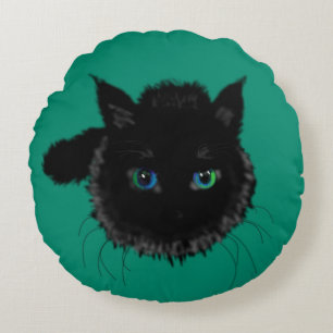 Grünes Rundkissen mit schwarzer Katze - Farbe ausw Rundes Kissen