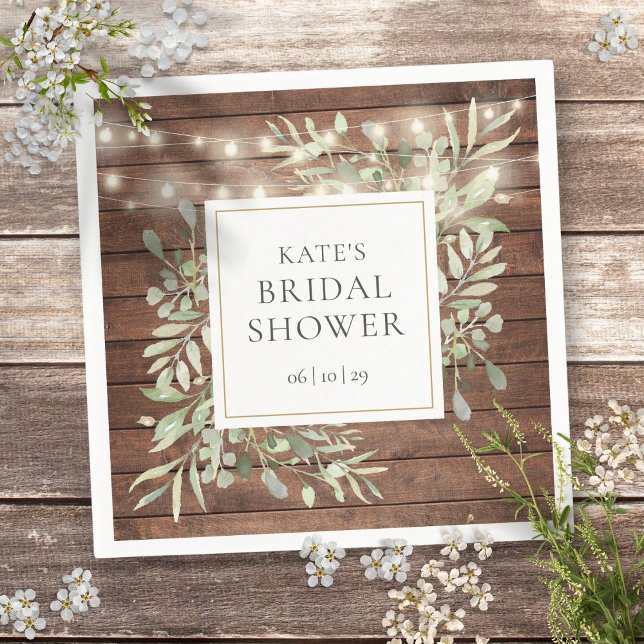 Grünes Rustikales Brautparty mit Holzsaitenleuchte Serviette (Greenery Rustic Wood String Lights Bridal Shower Napkins)