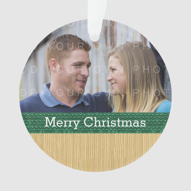 Grünes rustikales Weihnachtsgeschenk Foto Ornament (Vorderseite)