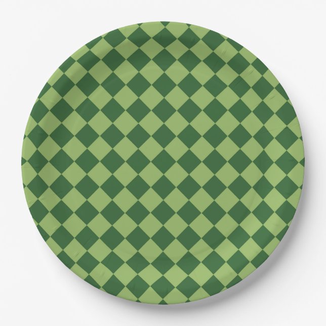 Grünes Schachbrett-Diamantmuster Pappteller (Vorderseite)