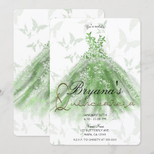 Grünes Schmetterlings-Tanzkleid Quinceañera-Party Einladung