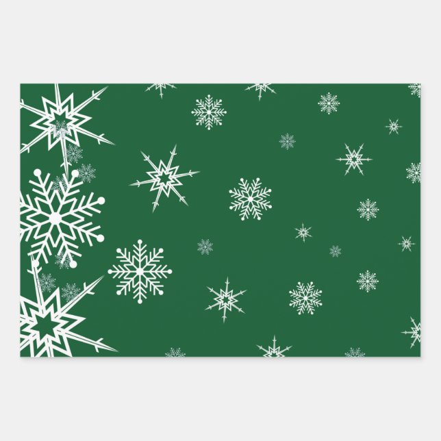 Grünes Schneeflocken Weihnachtswrapper Geschenkpapier Set