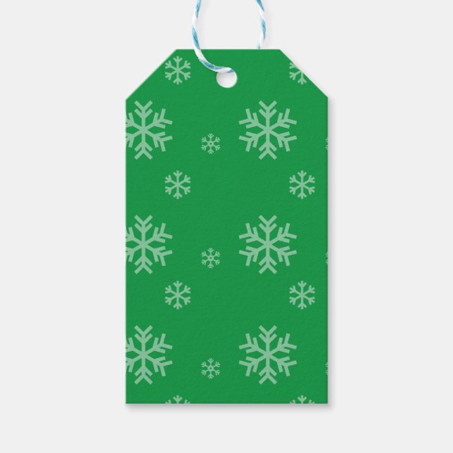 Grünes Schneeflockenmuster Moderne Winterfeier Geschenkanhänger (Vorderseite)