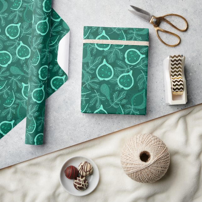 Grünes schönes Feigenfruchtmuster Geschenkpapier (Kunsthandwerk)