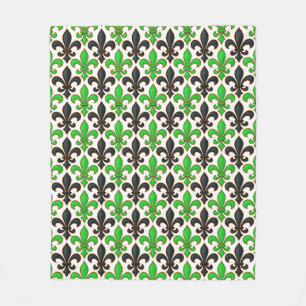 Grünes Schwarz Barock Fleur-de-lis Muster Design Fleecedecke