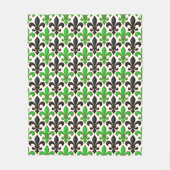 Grünes Schwarz Barock Fleur-de-lis Muster Design  Fleecedecke (Vorderseite)