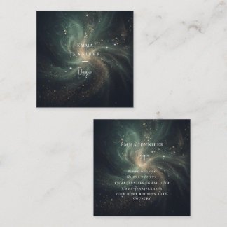 Grünes Schwarz Subtile sanfter Glitzer Hintergrund Quadratische Visitenkarte