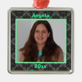 Grünes Schwarz und graues Damast Keepake-Ornament Silbernes Ornament