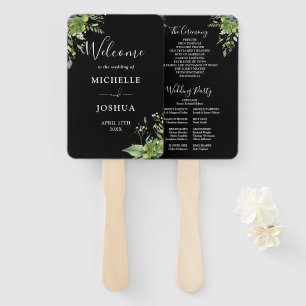 Grünes Schwarz-Weiß-Hochzeitsprogramm Fächer