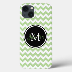 Grünes Schwarz-Weiß-Monogramm Chevron Case-Mate iPhone Hülle