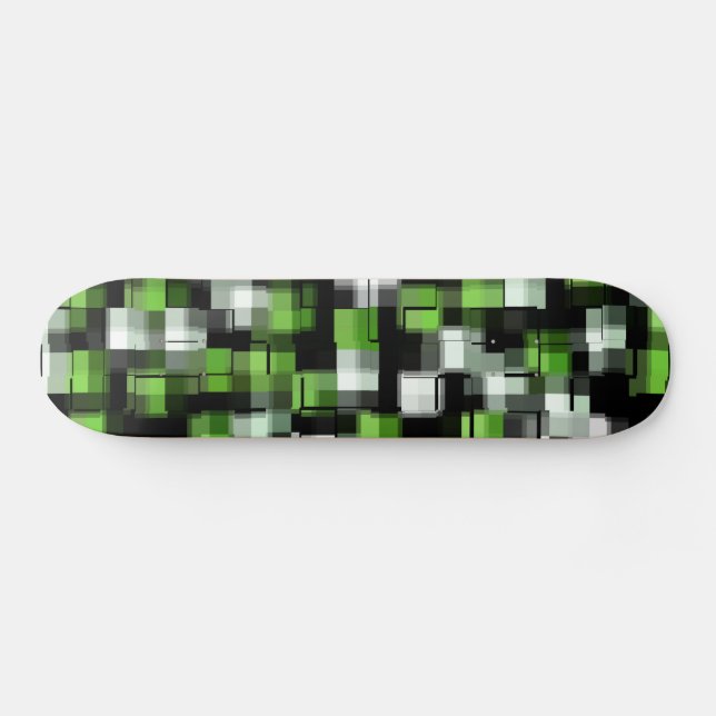 Grünes Schwarz-weiß trendy Kariertes Muster Skateboard (Horizontal)