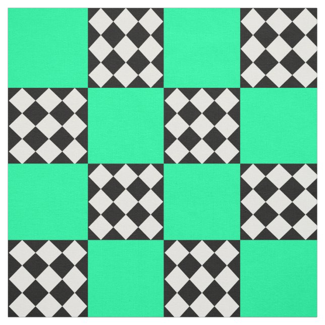 Grünes Schwarz-weißes Harlequin Square Form Textil Stoff (Muster)