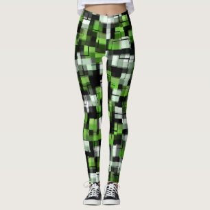 Grünes Schwarz-weißes modernes Muster Leggings