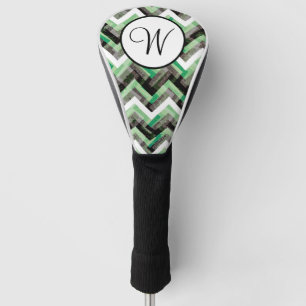 Grünes Schwarz-weißes Zickzack texturiertes Monogr Golf Headcover
