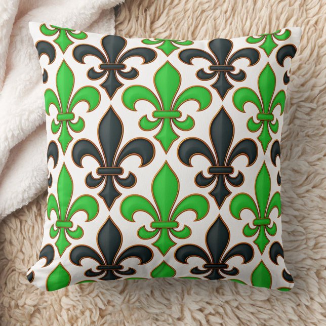 Grünes schwarzes Barock-Fleur-de-lis-Musterdesign  Kissen (Von Creator hochgeladen)