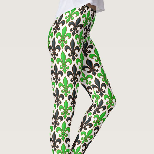 Grünes schwarzes Barock-Lilienmuster-Design  Leggings (Von Creator hochgeladen)