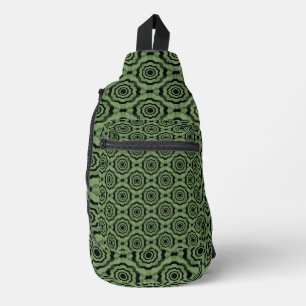 Grünes schwarzes Blumen nahtloses Muster Crossbody Bag