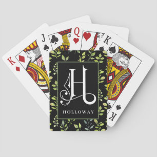 Grünes schwarzes botanisches H-Monogramm, Personal Spielkarten