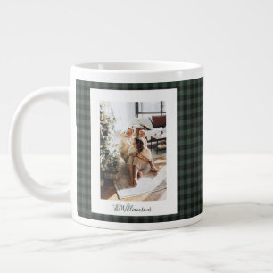 Grünes schwarzes Büffel-Karo-rustikales Foto Weihn Jumbo-Tasse