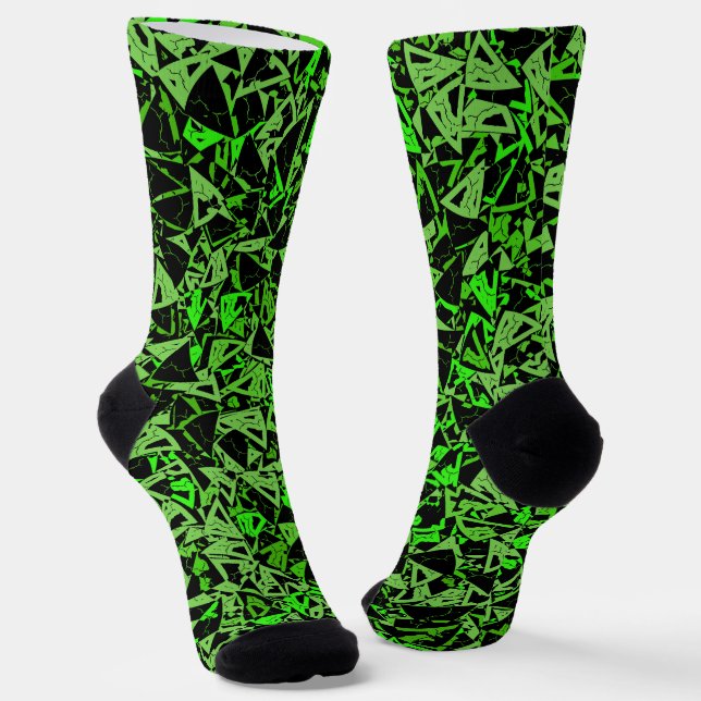 Grünes Schwarzes Dreiecksmuster Socken (Gewinkelt)
