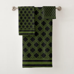 Grünes schwarzes geometrisches Muster-Bad-Tuch-Se Badhandtuch Set