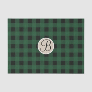 Grünes schwarzes Karo-Rustikal-Monogramm Anfangsbu Seidenpapier