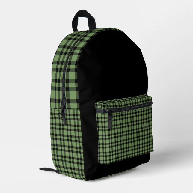 Grünes schwarzes Karomuster Bedruckter Rucksack (Rückseitige Ecke links)