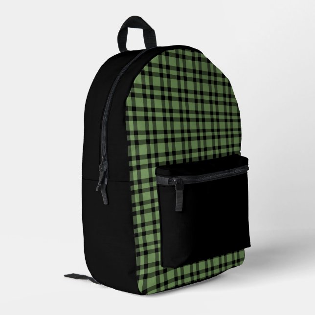 Grünes schwarzes Karomuster Bedruckter Rucksack (Rückseitige Ecke links)