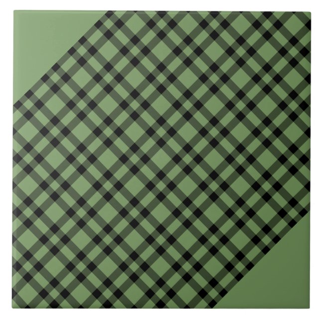 Grünes schwarzes Karomuster Fliese (Vorderseite)