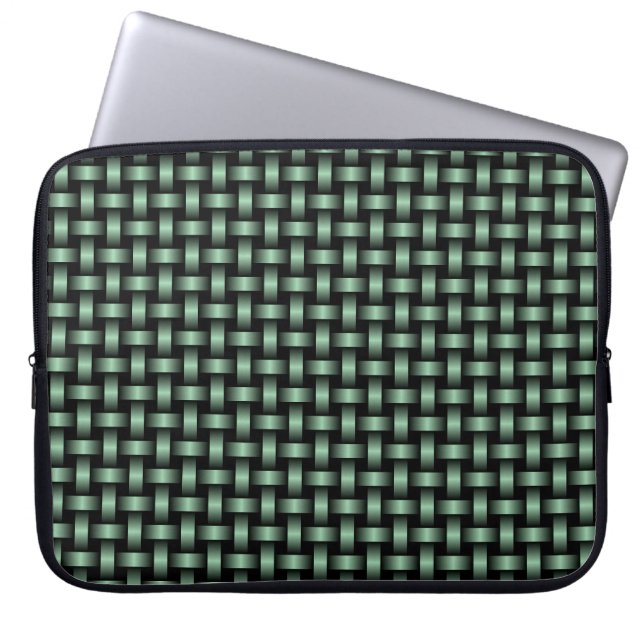 Grünes schwarzes Webmuster Laptopschutzhülle (Vorderseite)