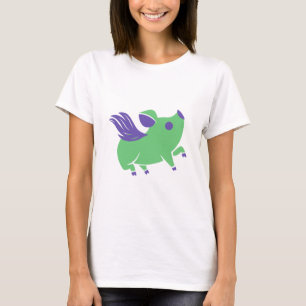 Grünes Schwein mit Lila Flügeln T-Shirt