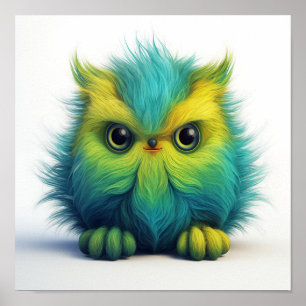 Grünes, schwindeliges Owl Fantasy-Wesen Poster